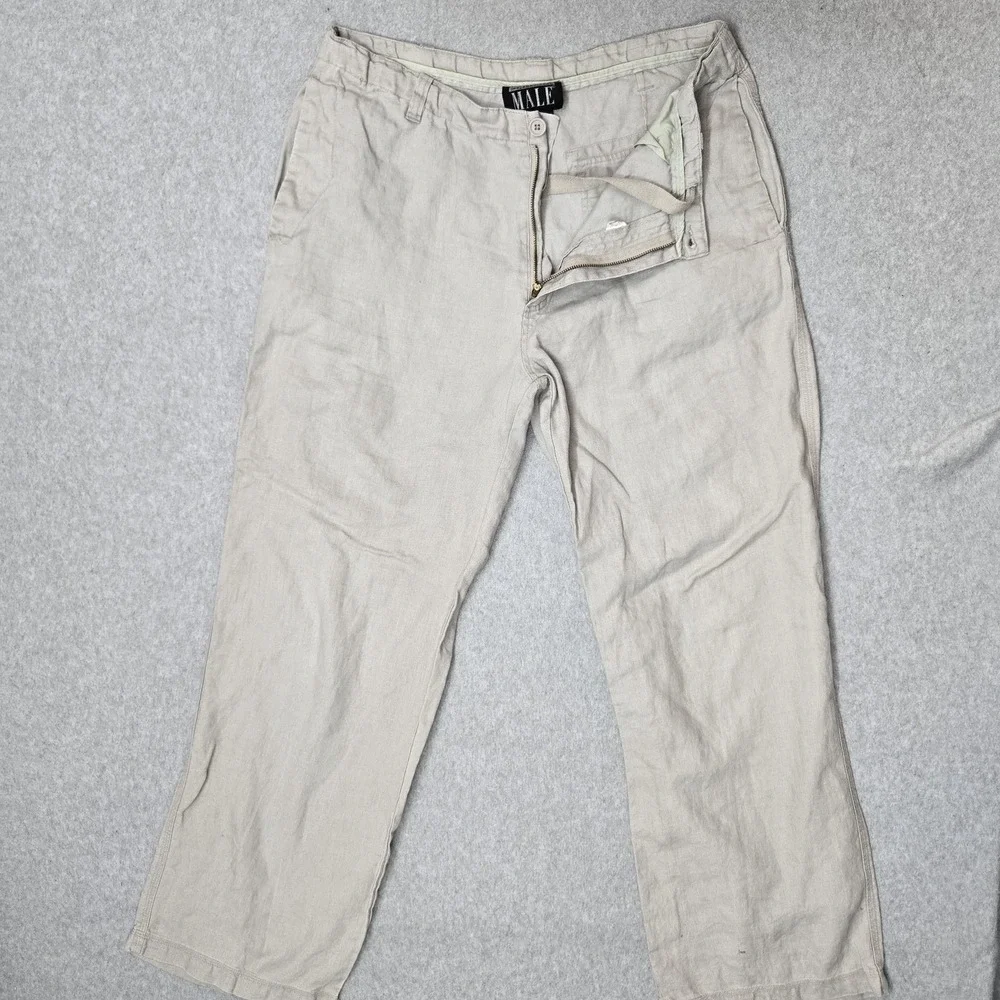International Male Men Pants 34 Beige Linen Dress Pants Button 30